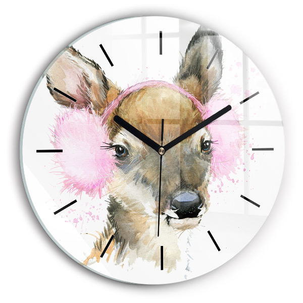 Round glass wall clock Forest deer