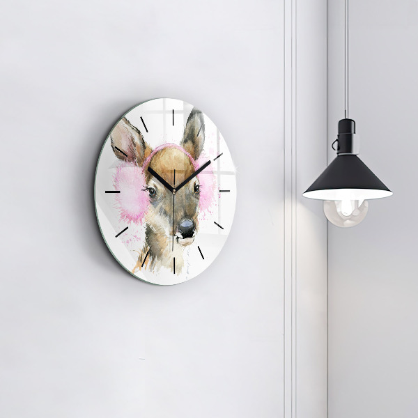 Round glass wall clock Forest deer