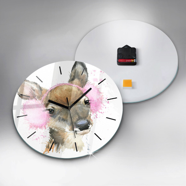 Round glass wall clock Forest deer