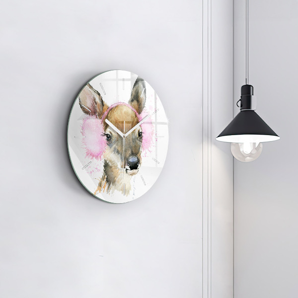 Round glass wall clock Forest deer