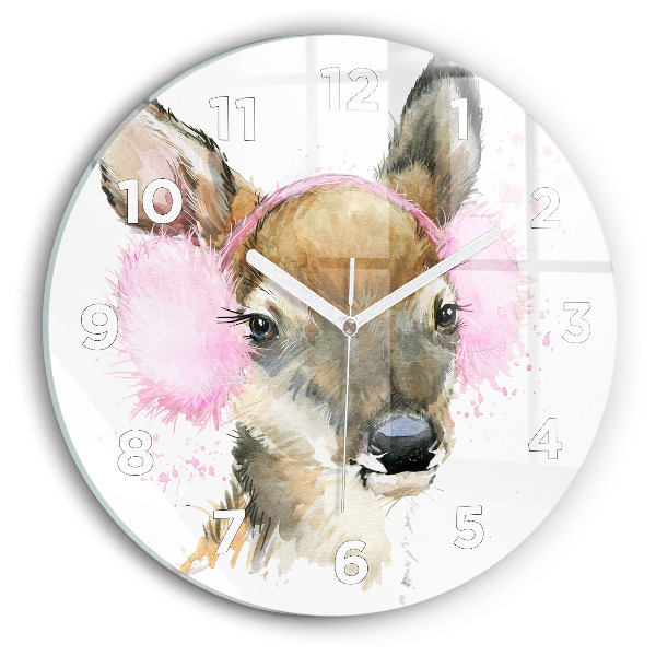 Round glass wall clock Forest deer