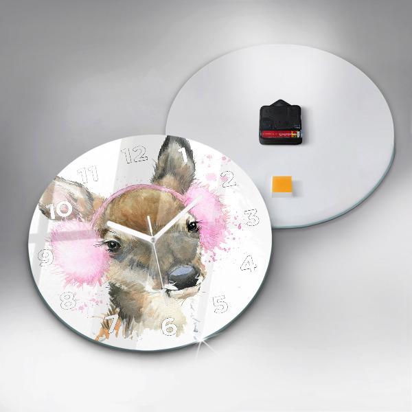 Round glass wall clock Forest deer