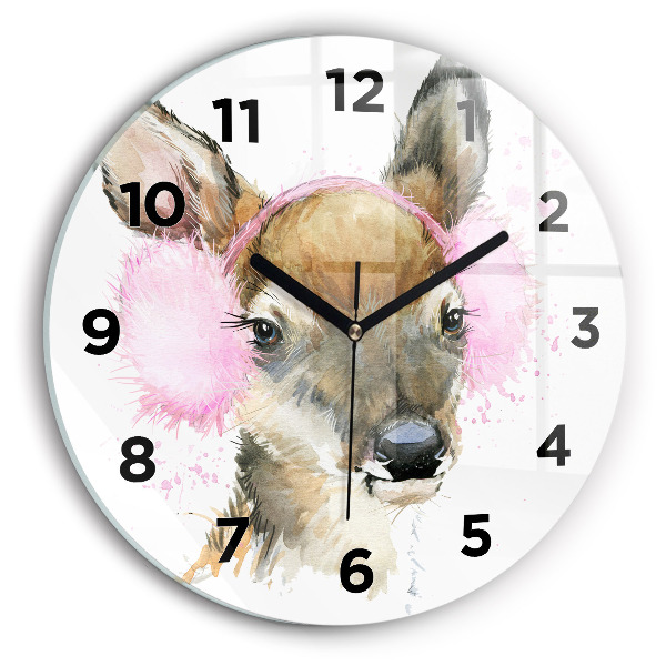 Round glass wall clock Forest deer