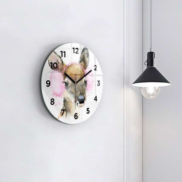Round glass wall clock Forest deer