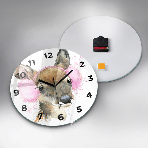 Round glass wall clock Forest deer