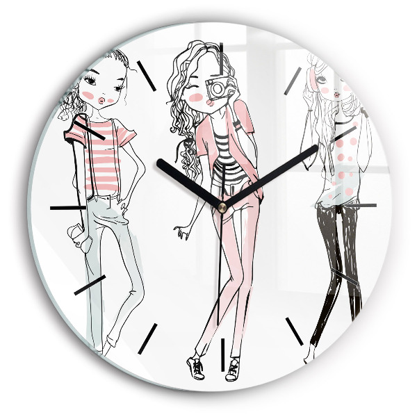 Round glass wall clock Women's fashion