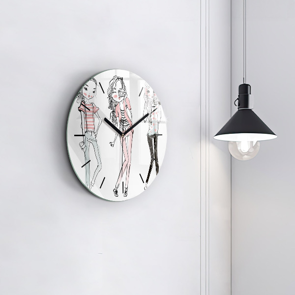 Round glass wall clock Women's fashion