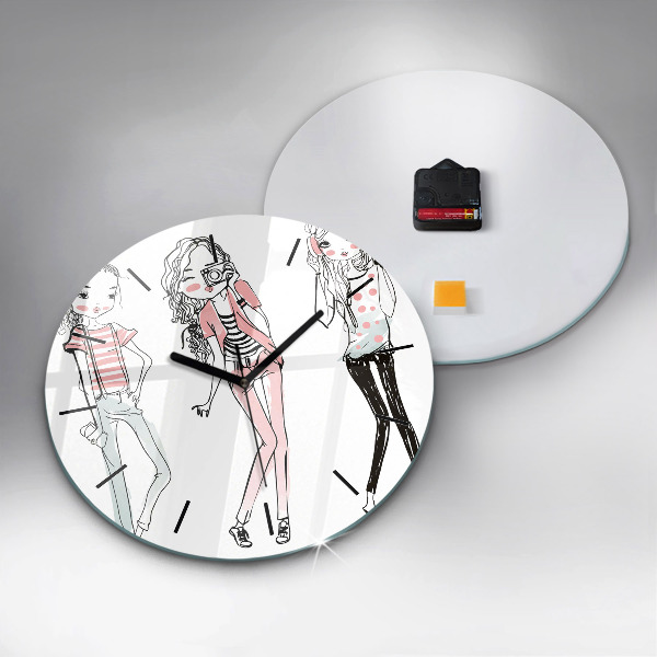 Round glass wall clock Women's fashion