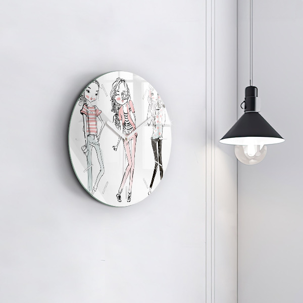 Round glass wall clock Women's fashion