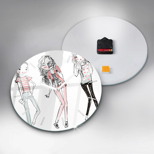 Round glass wall clock Women's fashion