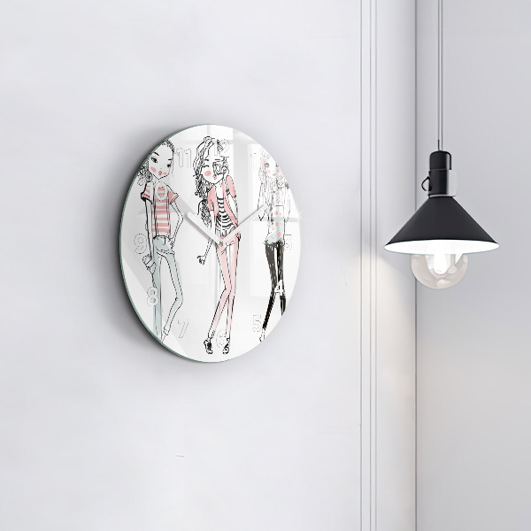 Round glass wall clock Women's fashion