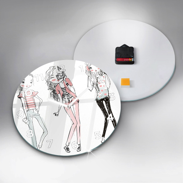 Round glass wall clock Women's fashion