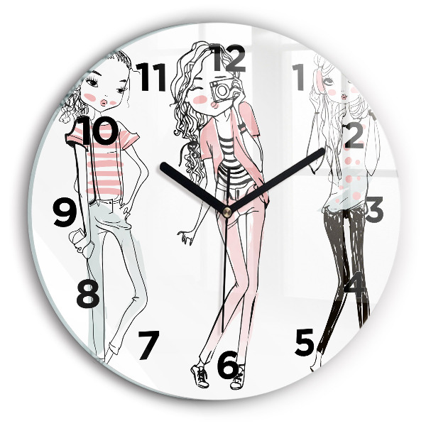 Round glass wall clock Women's fashion