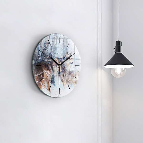 Round glass wall clock Wolves in the forest