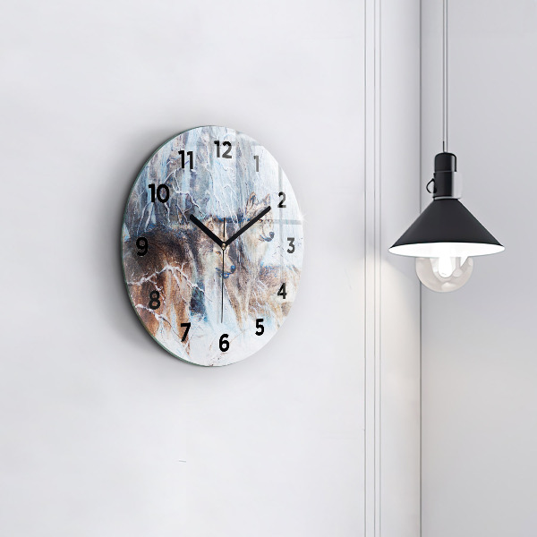 Round glass wall clock Wolves in the forest