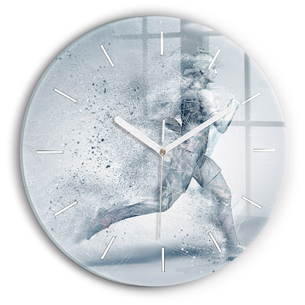 Round glass wall clock Running man