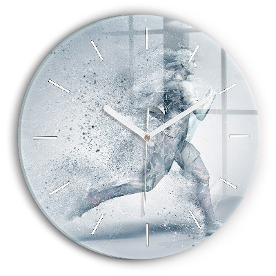 Round glass wall clock Running man