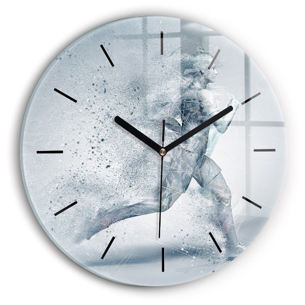 Round glass wall clock Running man