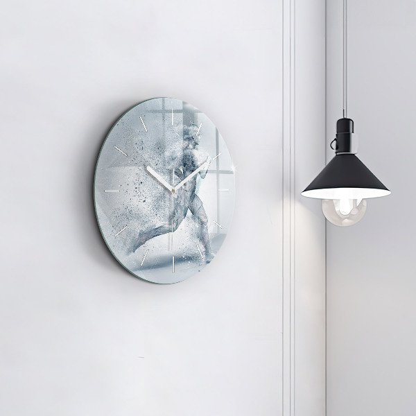 Round glass wall clock Running man