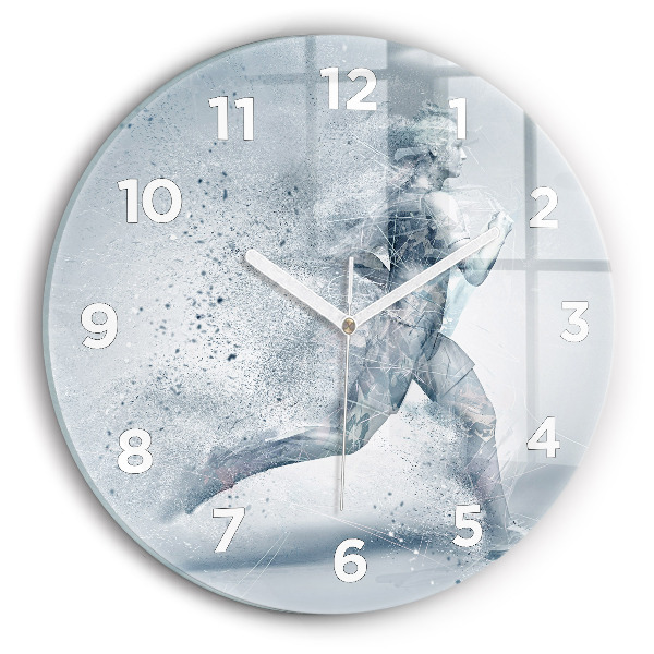 Round glass wall clock Running man