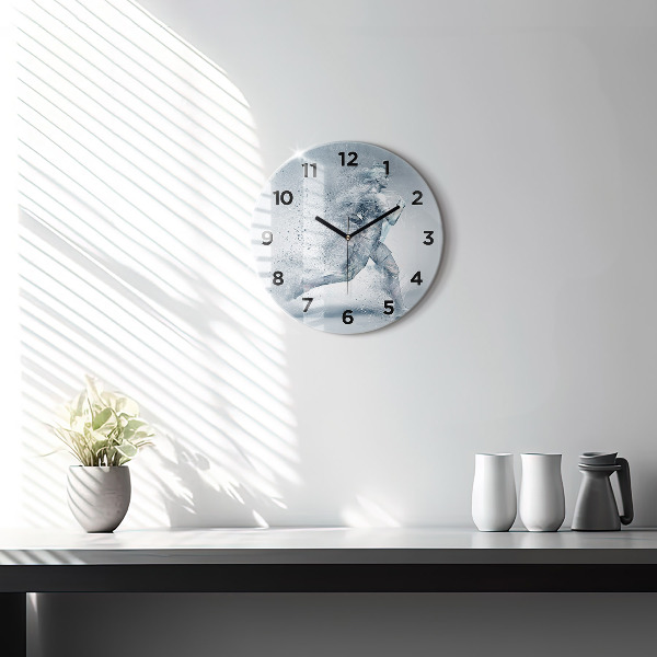 Round glass wall clock Running man