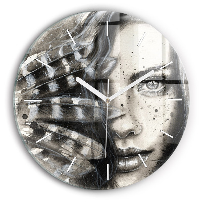 Round glass wall clock Painted portrait