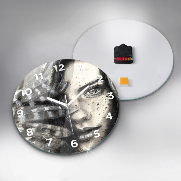 Round glass wall clock Painted portrait