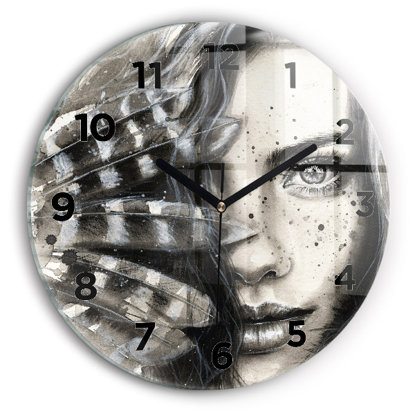 Round glass wall clock Painted portrait