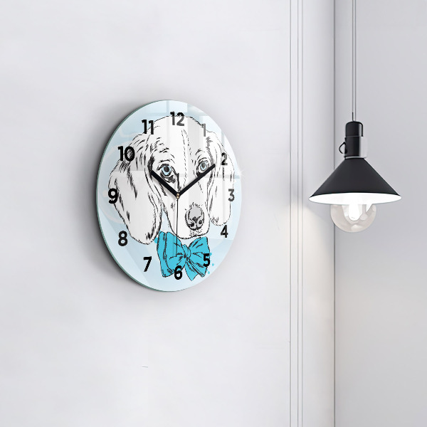 Round glass wall clock Puppy dog