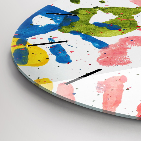 Round glass wall clock Children's handprints