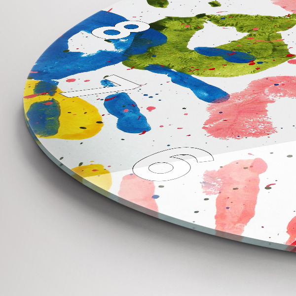 Round glass wall clock Children's handprints