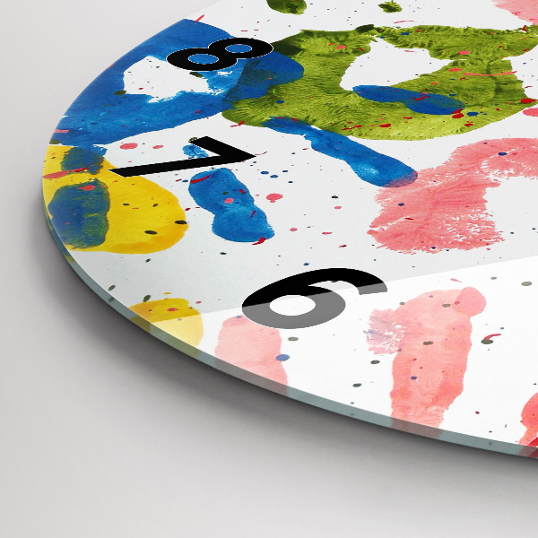 Round glass wall clock Children's handprints