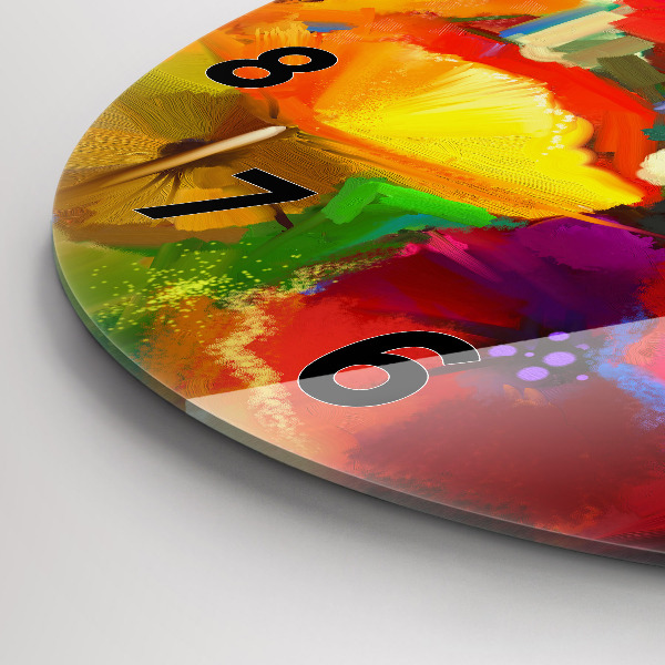 Round glass wall clock Colorful poppies