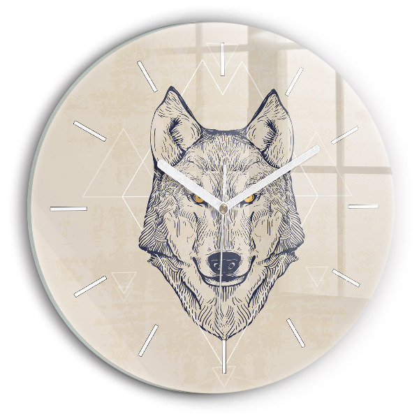 Round glass wall clock Wolf head