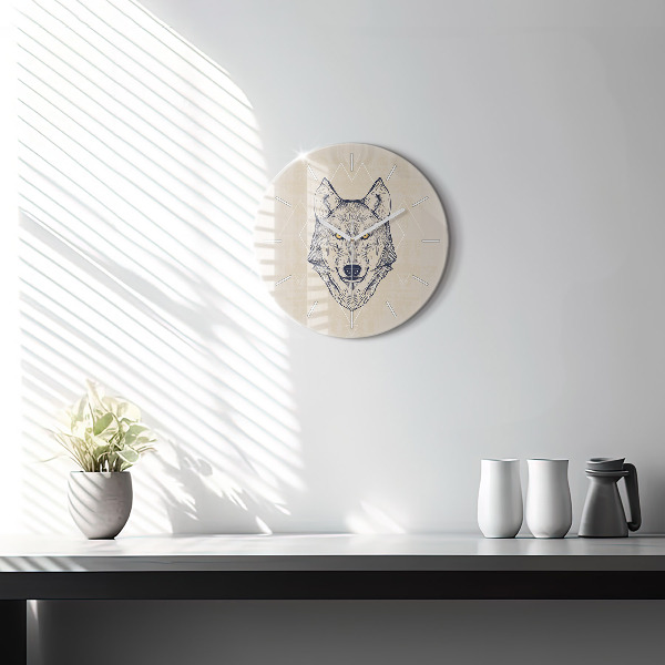 Round glass wall clock Wolf head
