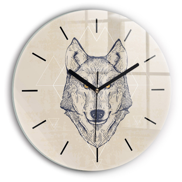 Round glass wall clock Wolf head