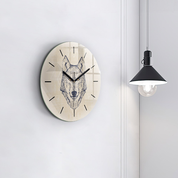 Round glass wall clock Wolf head