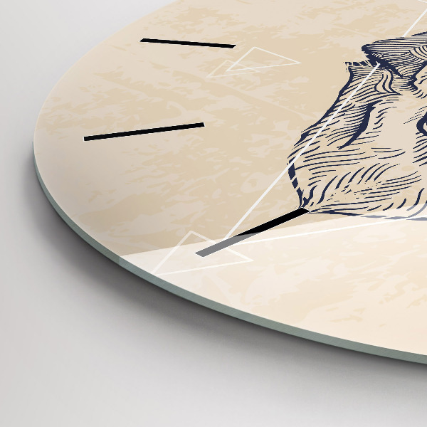 Round glass wall clock Wolf head