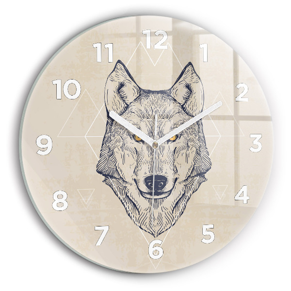 Round glass wall clock Wolf head