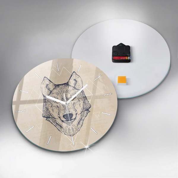 Round glass wall clock Wolf head