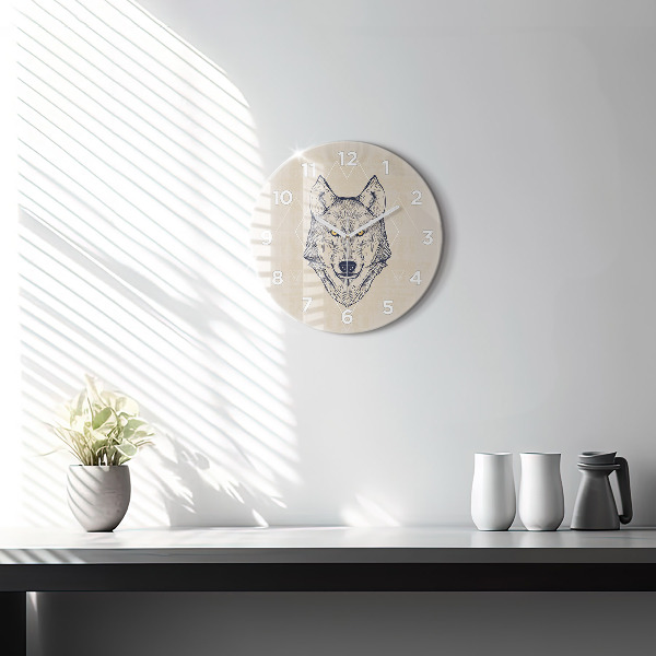 Round glass wall clock Wolf head