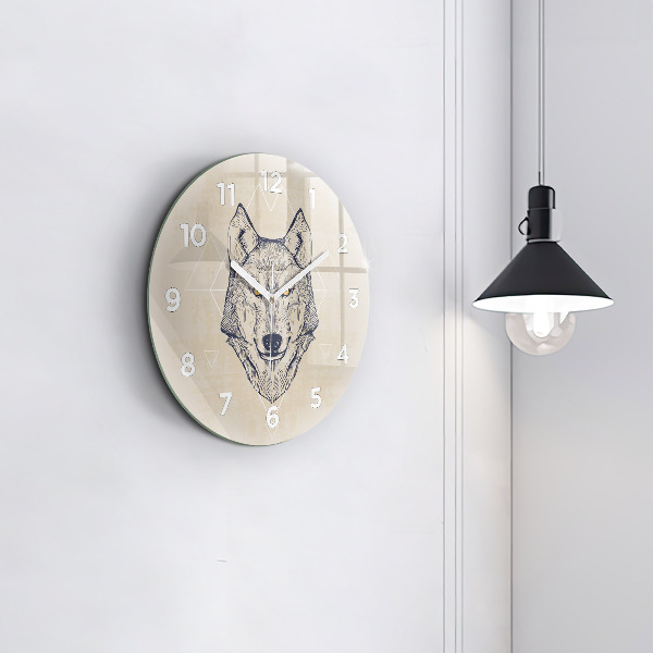 Round glass wall clock Wolf head