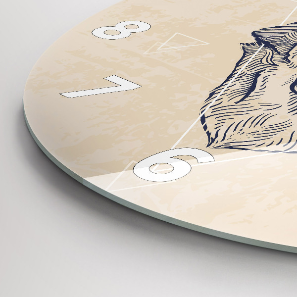 Round glass wall clock Wolf head