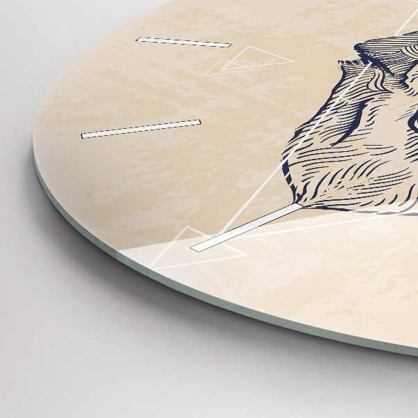 Round glass wall clock Wolf head