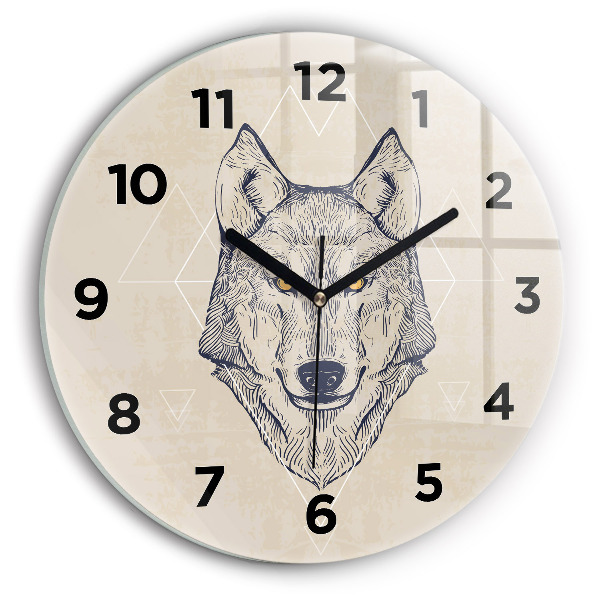 Round glass wall clock Wolf head