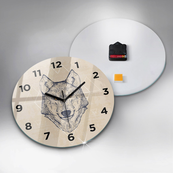 Round glass wall clock Wolf head