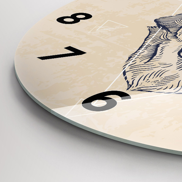 Round glass wall clock Wolf head