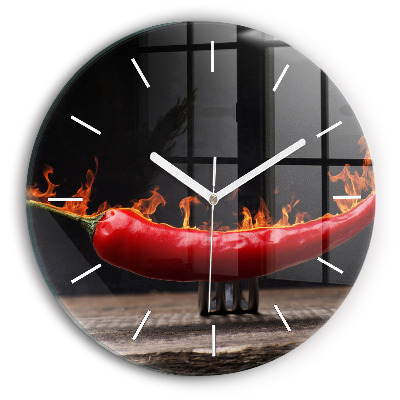 Round glass wall clock Pepperoni pepper