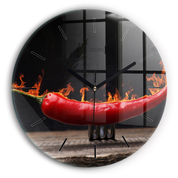 Round glass wall clock Pepperoni pepper