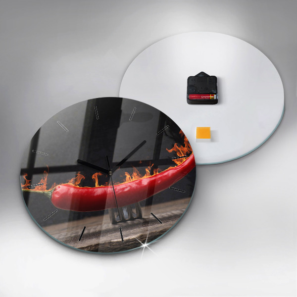 Round glass wall clock Pepperoni pepper